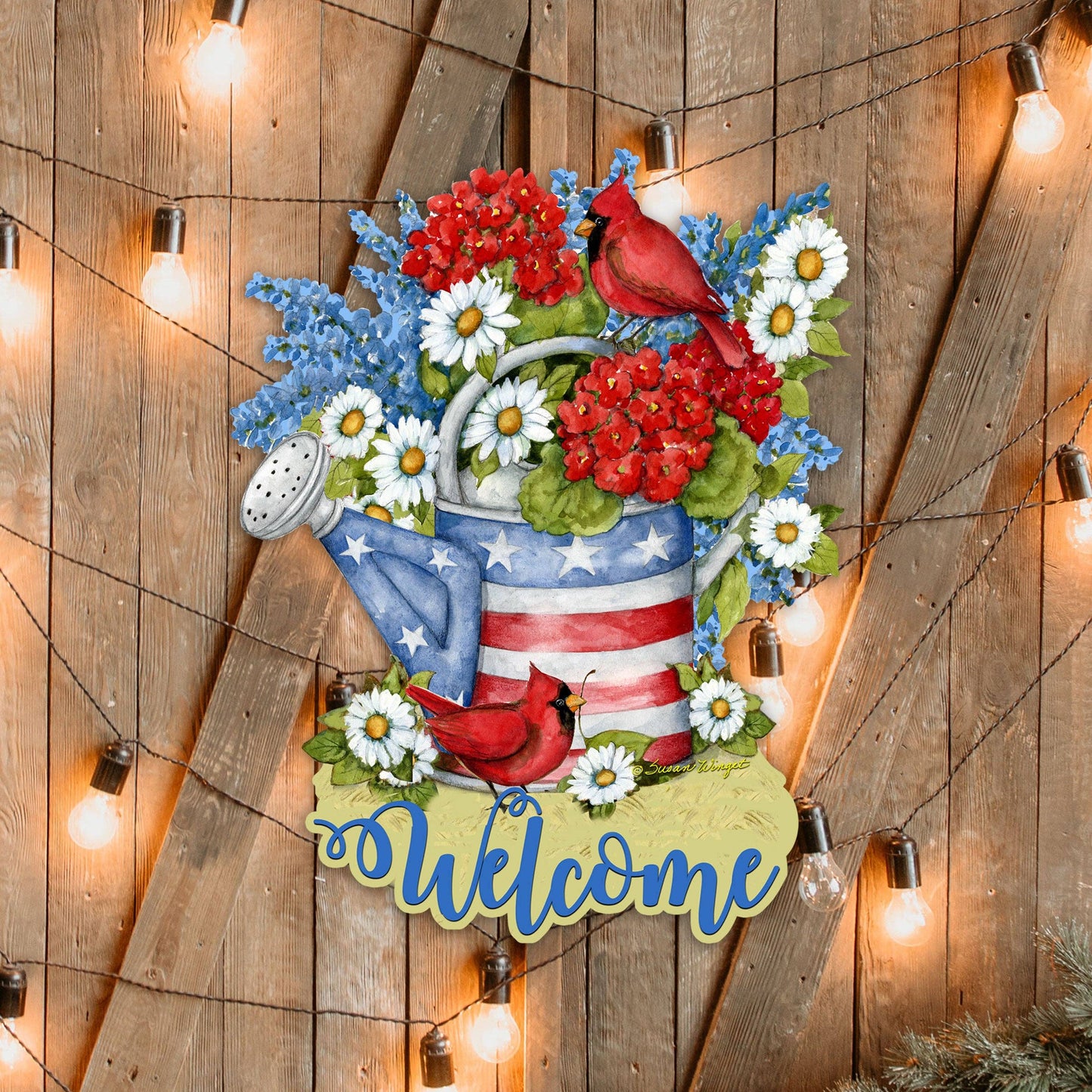 Door Patriotic Decor | Flowerpot Wooden Welcome Sign