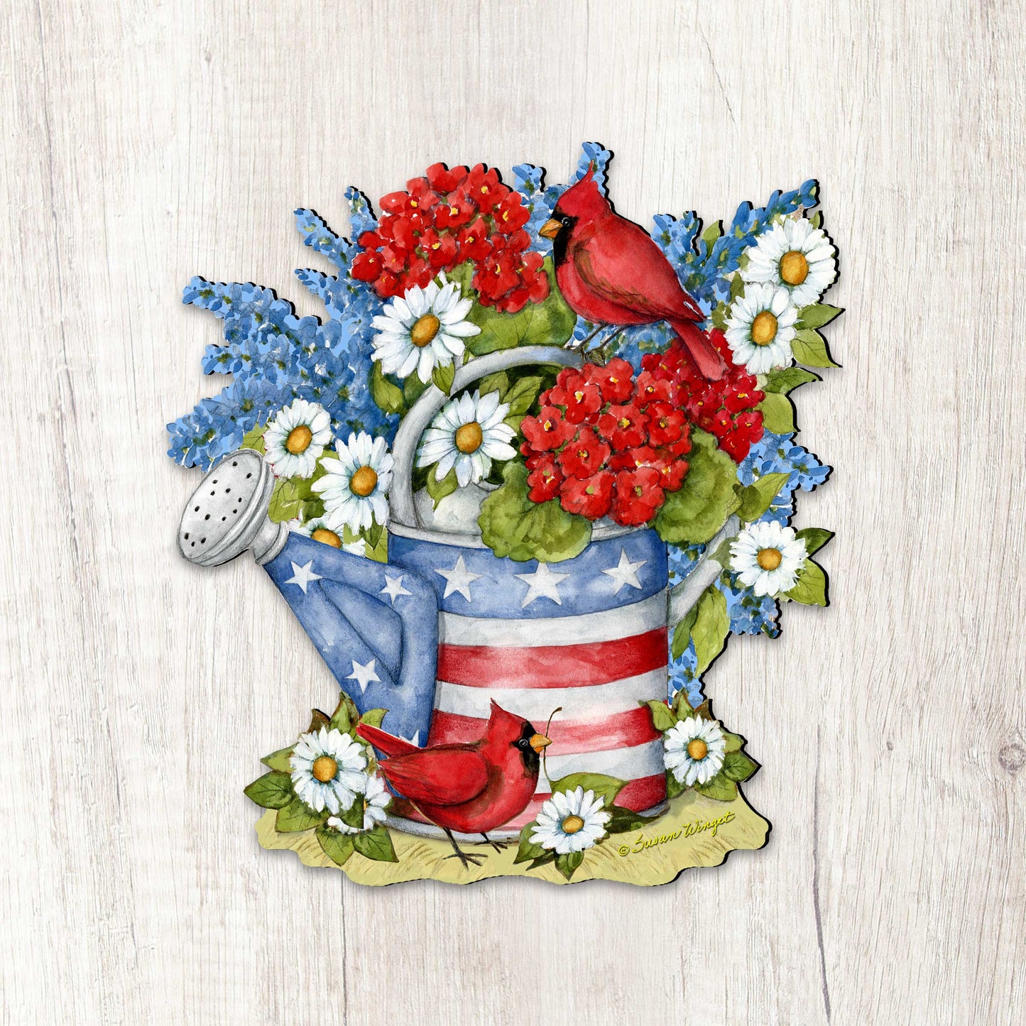 Patriotic garden decor watering can stake