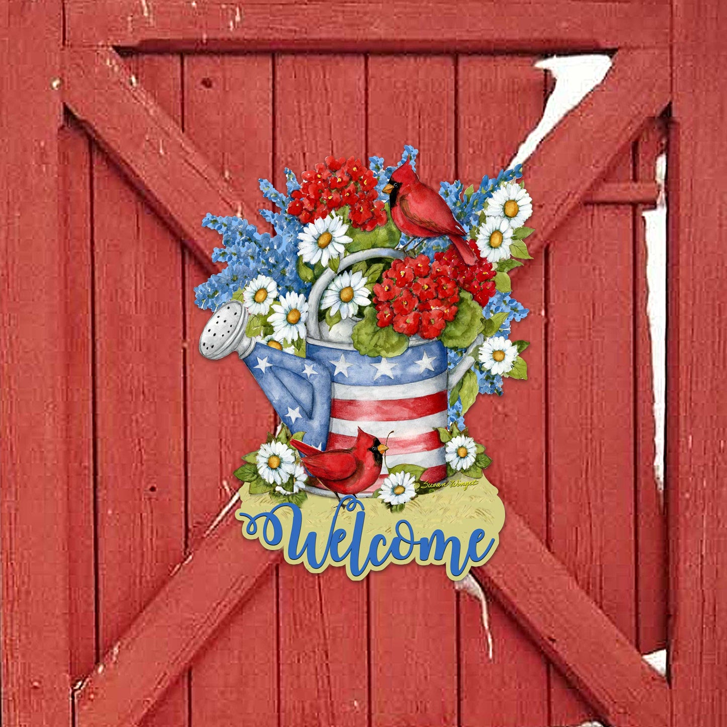 Door Patriotic Decor | Flowerpot Wooden Welcome Sign