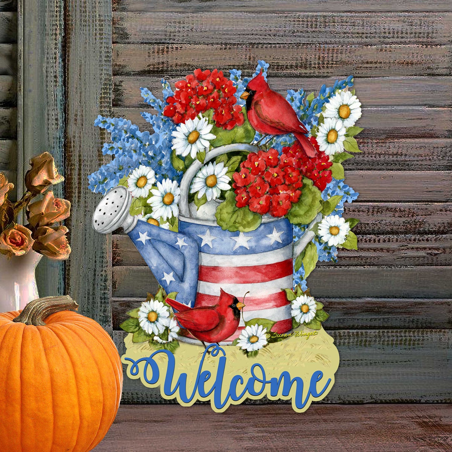 Door Patriotic Decor | Flowerpot Wooden Welcome Sign