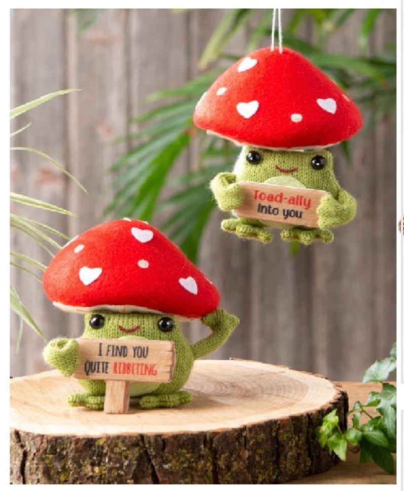 Frog & Mushroom large knit ornament