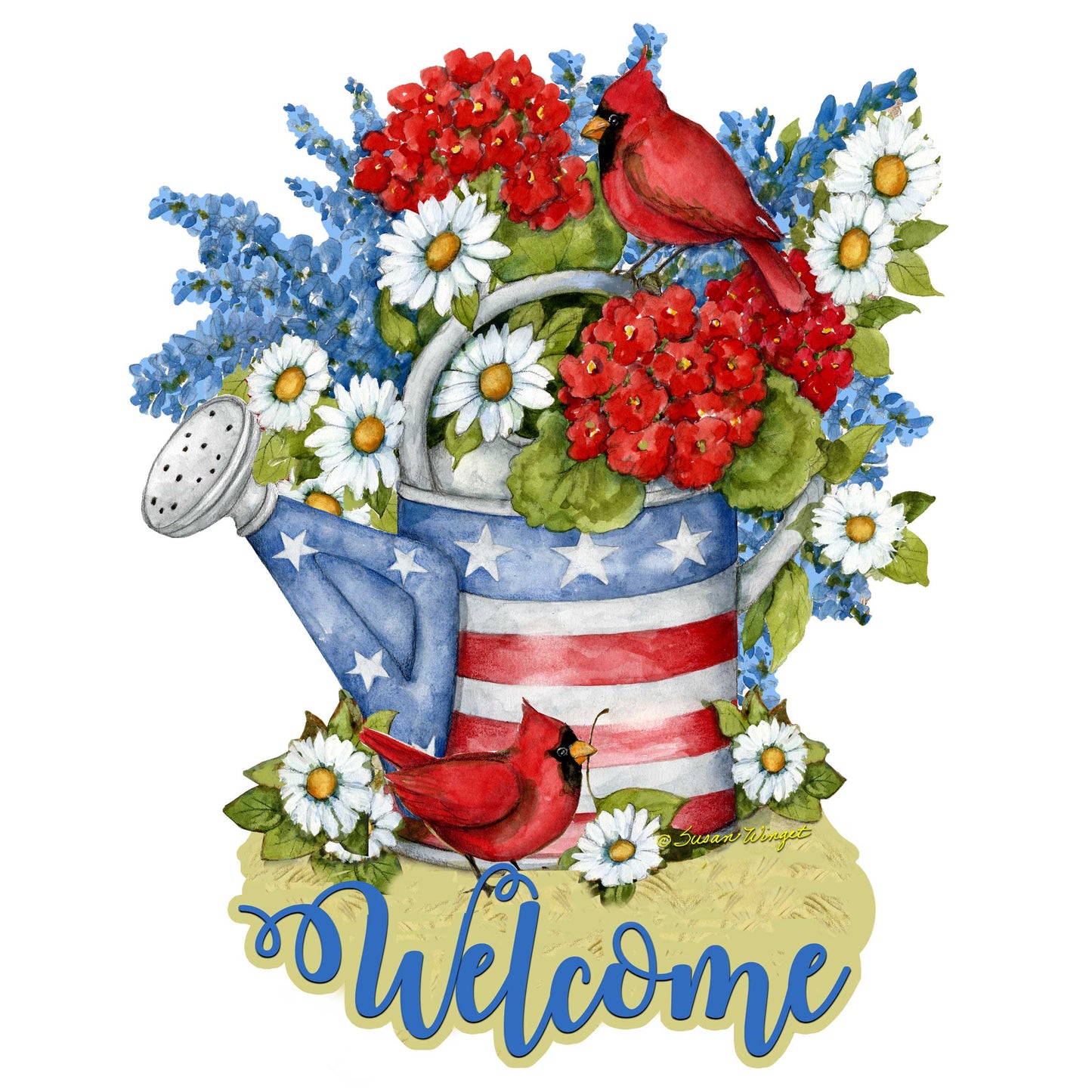 Door Patriotic Decor | Flowerpot Wooden Welcome Sign