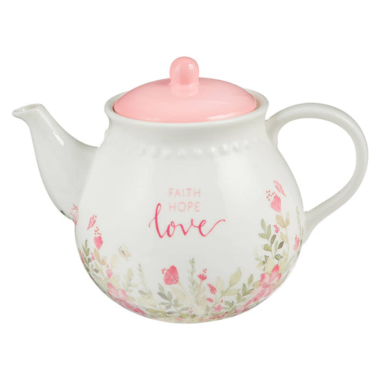 Teapot Pink Faith Hope Love Floral