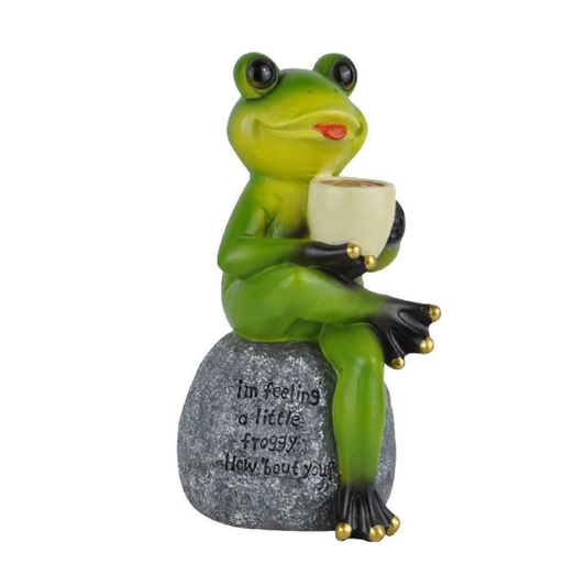 Coffee Drinking Frog Statue with Funny Quote