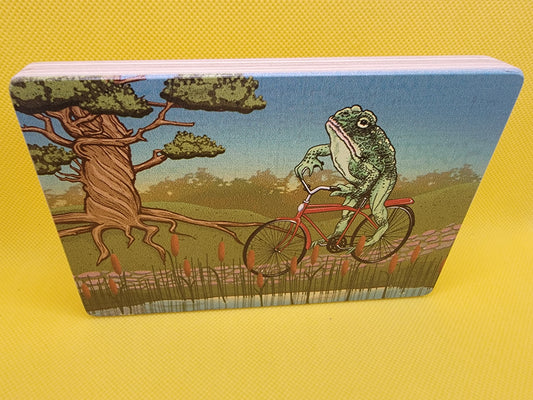 Frog on Bike Wood Art Block