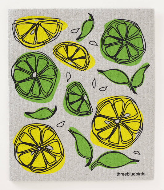 Lemon Lime on Grey Swedish Dishcloth