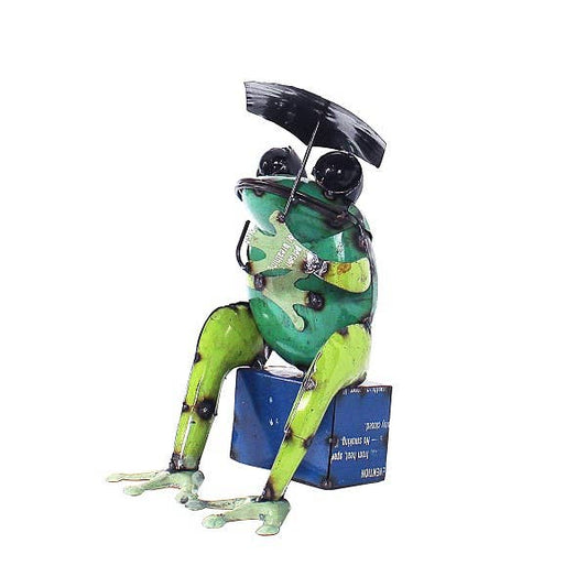 Iron Sitting Frog With Umbrella
