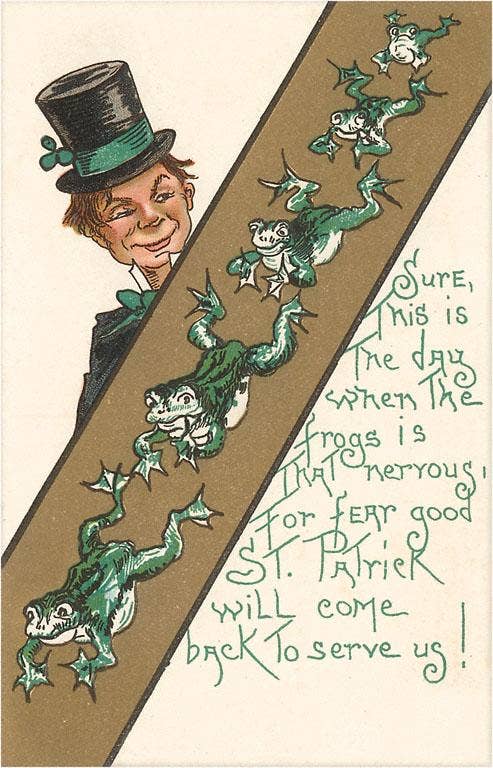 St. Patricks Day, Leprechaun and Frogs - Vintage Image, Magnet