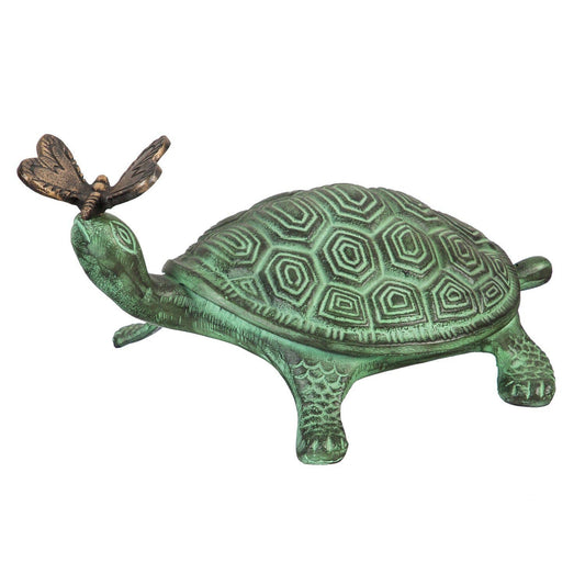 Verdigris Metal Garden Statuary, Turtle and Butterfly