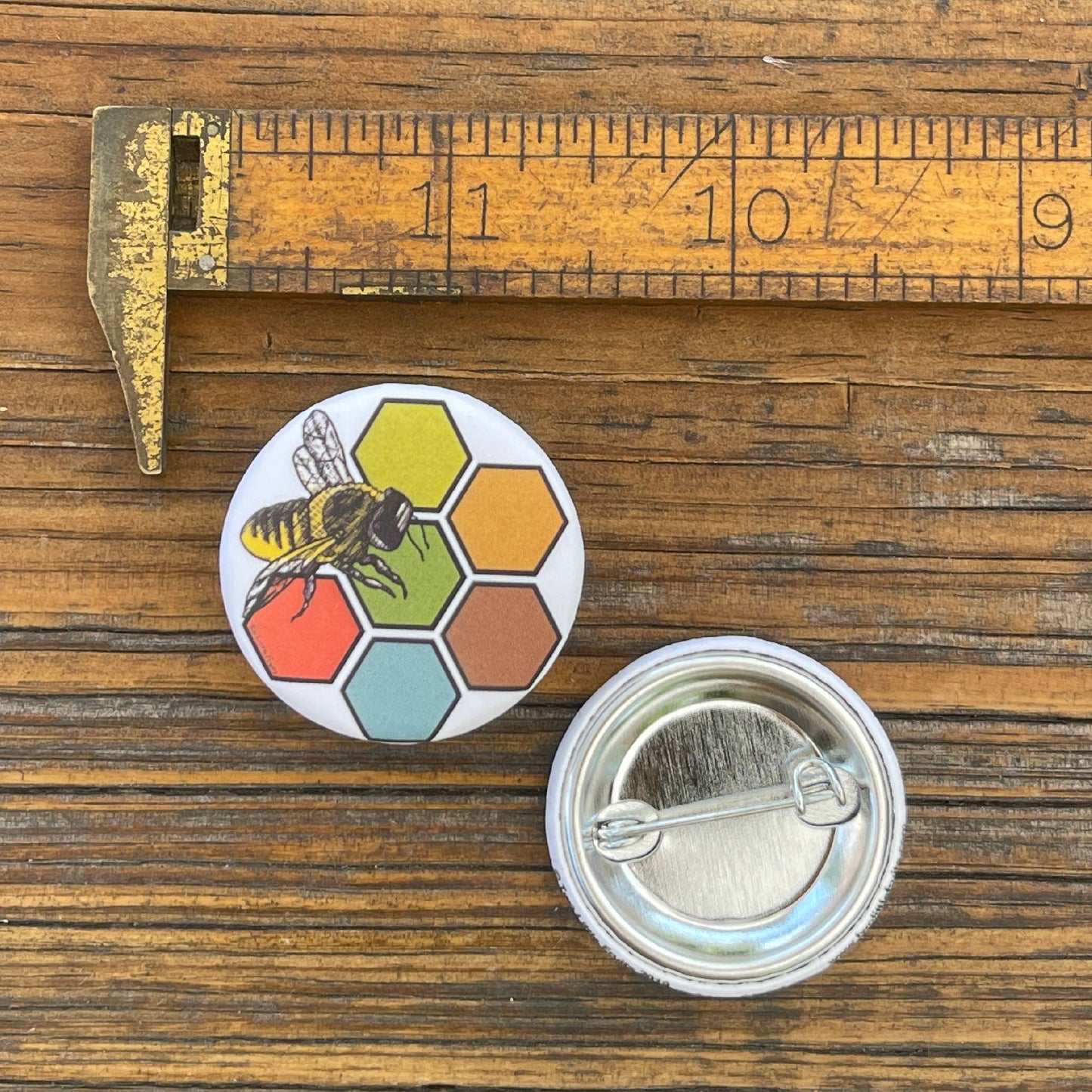 Honeycomb and Bee Button Pins
