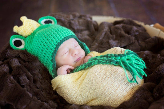 Green Frog Crown Prince Crocheted Handmade Heirloom Gift Hat